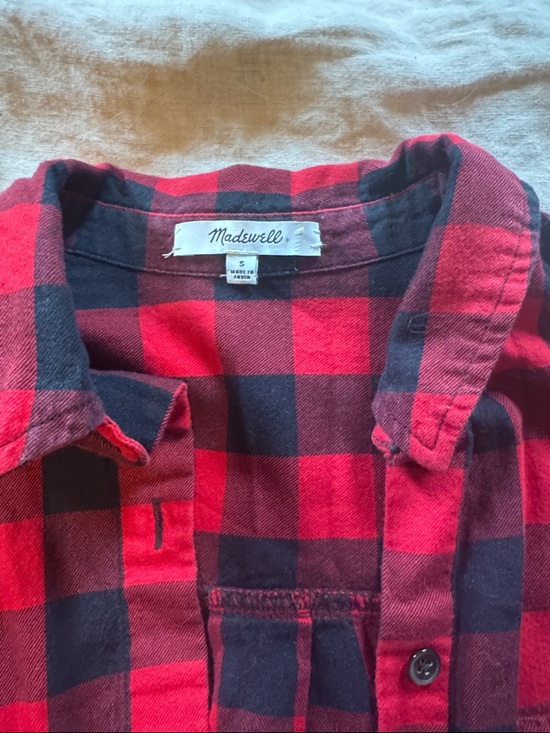 Madewell Red and Black Plaid Blue Flannel Button-Down Shirt Small - Picture 2 of 6